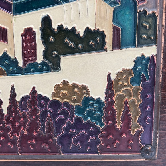 Vintage Handmade Greek Aethra Enameled Copper Wall Hanging with Wooden Frame - Picture 6 of 11